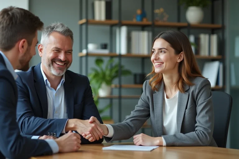 Jeune femme en entretien d'embauche avec un manager